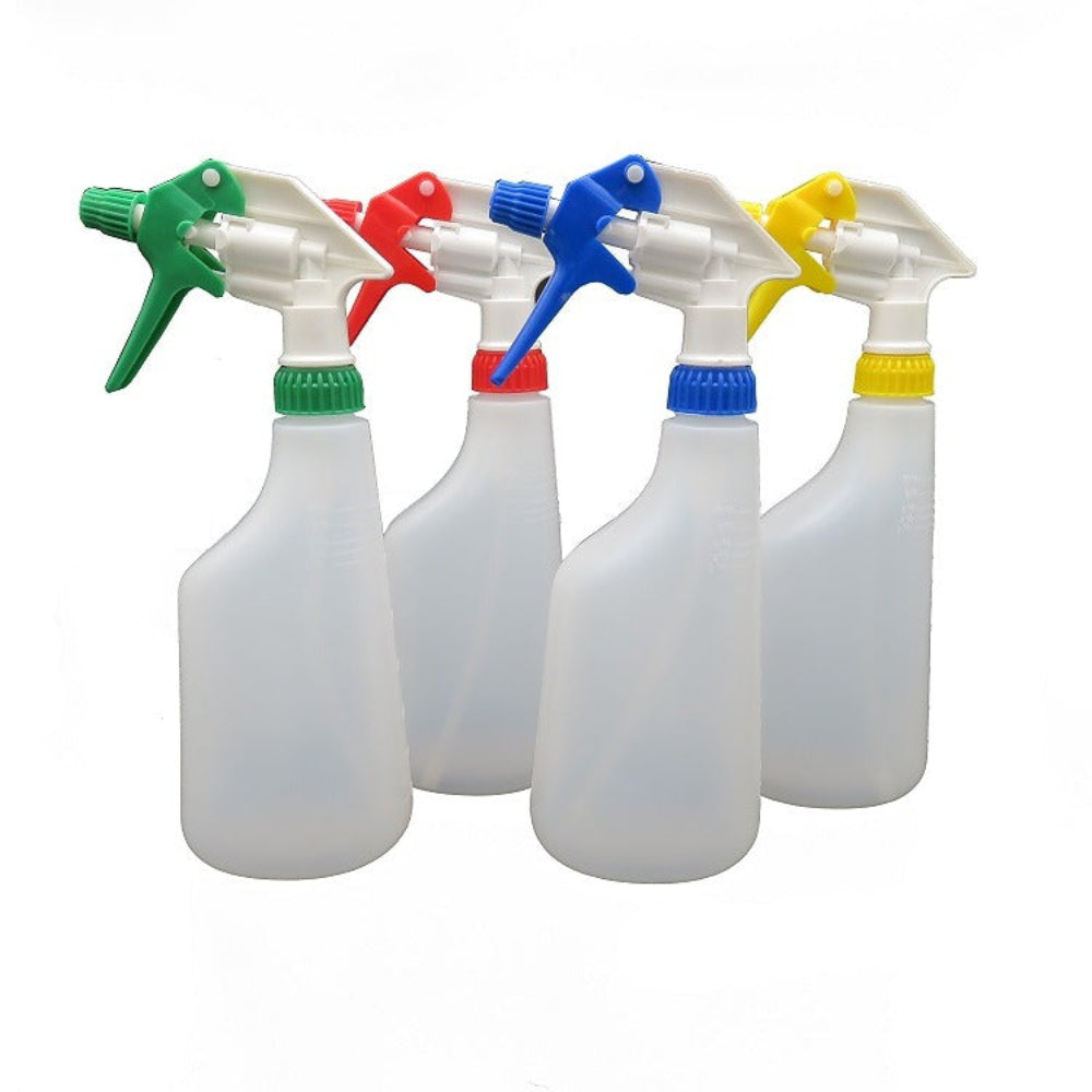 Sprühflaschen rot blau grün gelb